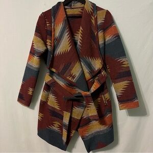 Unbranded Southwest Aztec Print Open Front Cardigan No Size Tag Belt Boho Wrap